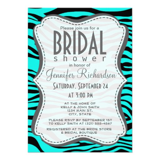 Bright Turquoise Zebra Stripes Animal Print Personalized Invites