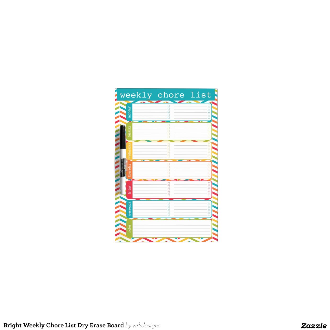Bright Weekly Chore List Dry Erase Board Zazzle