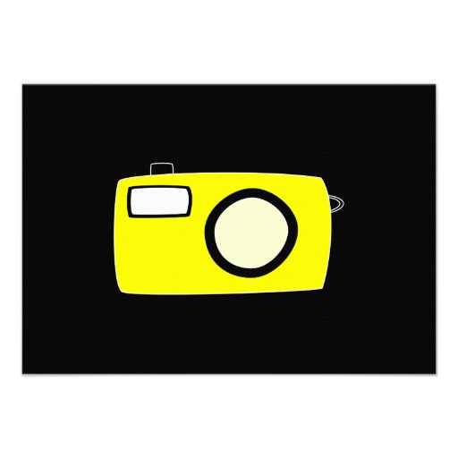 Bright Yellow Camera. On Black. Custom Invites