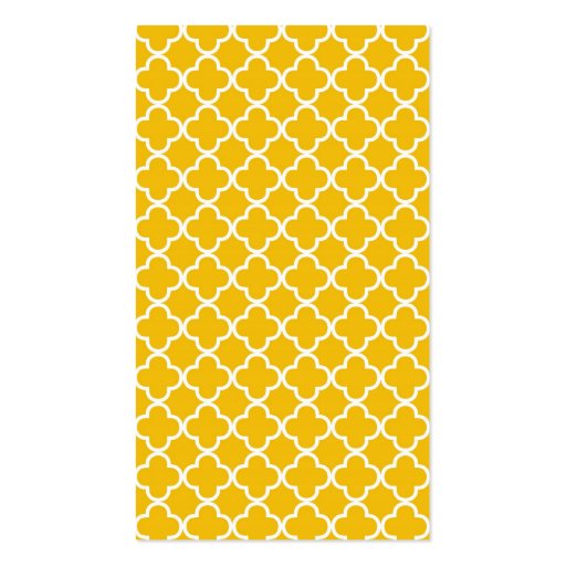 Bright Yellow Moroccan Quatrefoil Pattern Business Card (back side)