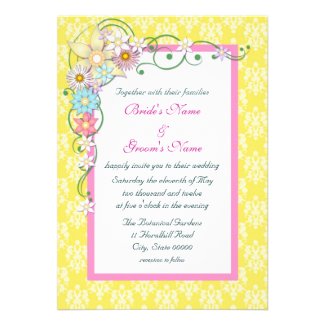 Bright Yellow Pink Floral Spring Wedding Custom Invite