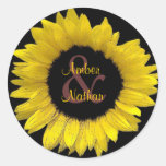 Bright Yellow Sunflower Bride & Groom Wedding Round Stickers