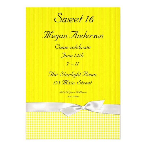 Bright Yellow White Checks Bow Invitation