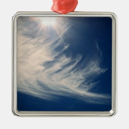 Brighten your Day! Luminous Sun and Wispy Clouds Square Metal Christmas Ornament