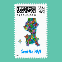 Brightly Colored Map of Seattle stamps