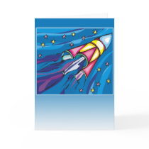 Brightly Colored Rocket Illustration Greeting Card