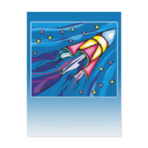 Brightly Colored Rocket Illustration Greeting Card postcards