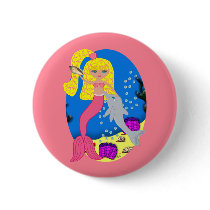 Brigit the Pink Mermaid and Dolphin Button