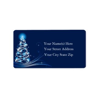Brilliant Blue Christmas Tree Address Label