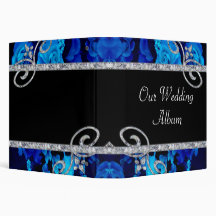 Brilliant Blue Roses & Diamond Swirls Wedding 3 Ring Binders