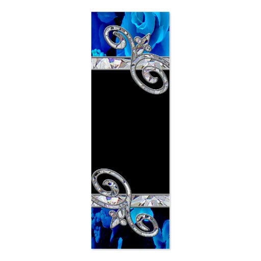 Brilliant Blue Roses & Diamond Swirls Wedding BM Business Card Templates (back side)