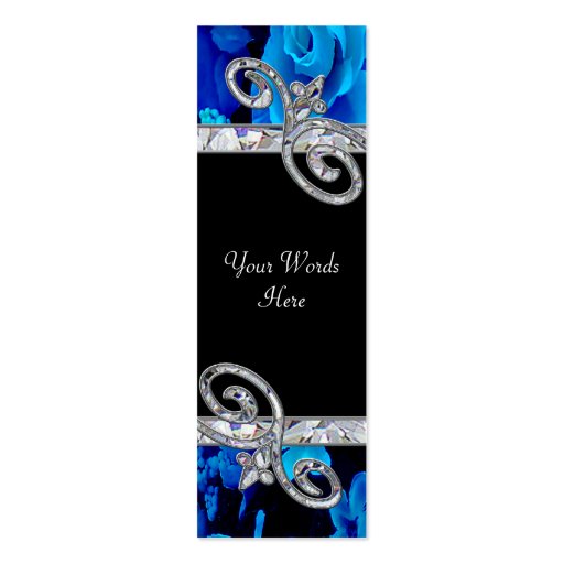 Brilliant Blue Roses & Diamond Swirls Wedding BM Business Card Templates (front side)