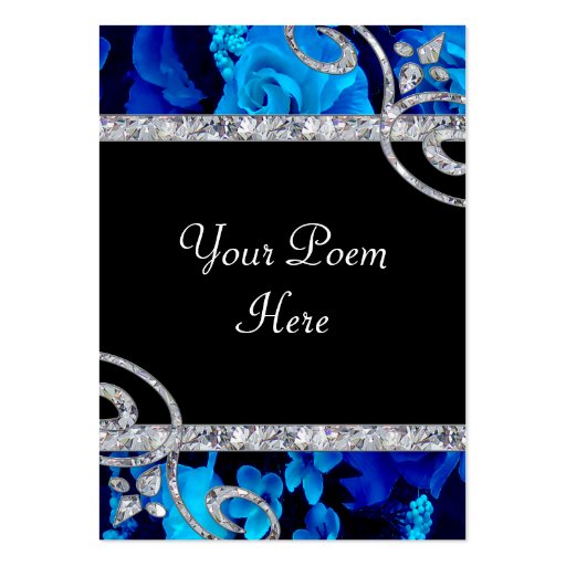 Brilliant Blue Roses & Diamond Swirls Wedding Business Card Template (front side)