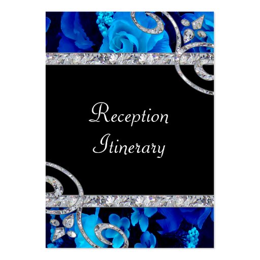 Brilliant Blue Roses & Diamond Swirls Wedding Business Card Template (front side)