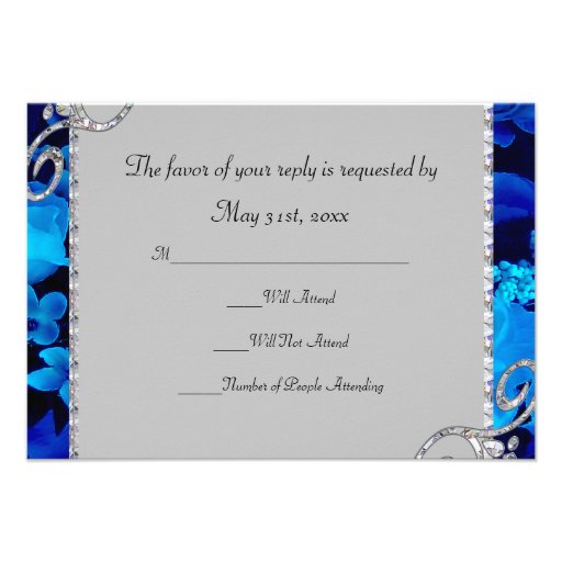 Brilliant Blue Roses & Diamond Swirls Wedding Custom Announcements