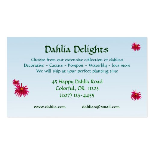 Brilliant Dahlias Business Card Template (back side)