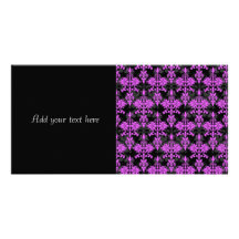 Brilliant Fuchia Pink over Black Damask Photo Cards