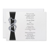 Brilliant Hearts: Black Ribbon and Diamond Hearts invitation