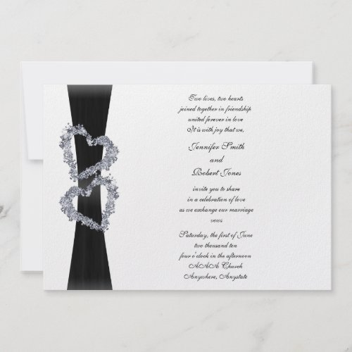 Brilliant Hearts: Black Ribbon and Diamond Hearts invitation