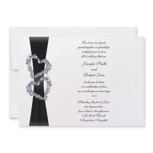 Brilliant Hearts: Black Ribbon and Diamond Hearts invitation