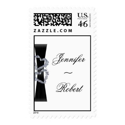 Brilliant Hearts: Black Ribbon and Diamond Hearts Postage Stamps