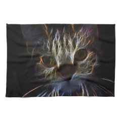 Brilliant Kitty Cat Shiny Fire Fractal Art Hand Towel