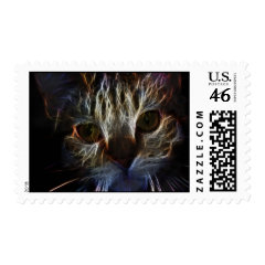 Brilliant Kitty Cat Shiny Fire Fractal Art Postage Stamps