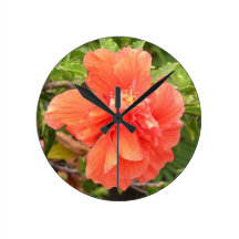 Brilliant Orange Hibiscus Wall Clock
