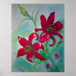 Brilliant Red Lilly Flowers Fine Art Painting Print