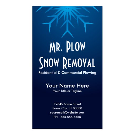 brilliant snowflake snow removal business card templates (front side)