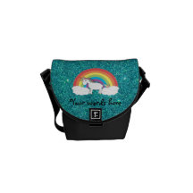 Brillo de la turquesa del unicornio del arco iris bolsas de mensajeria