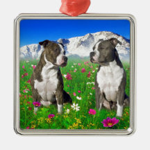 Brindle & Blue Staffordshire & Pit Bull Dogs Christmas Tree Ornament