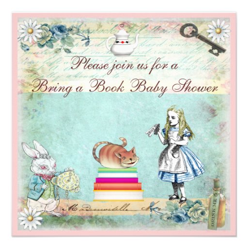 Bring a Book Alice & Cheshire Cat Baby Shower Invitations