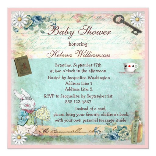 Bring a Book Alice & Cheshire Cat Baby Shower Invitations