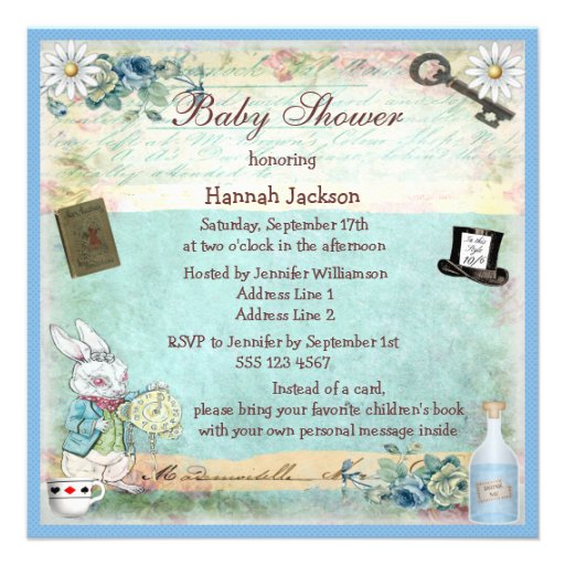 Bring a Book Alice in Wonderland Baby Shower Custom Invitation