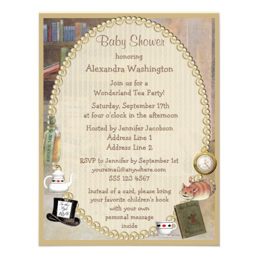 Bring a Book Alice in Wonderland Baby Shower Personalized Invite
