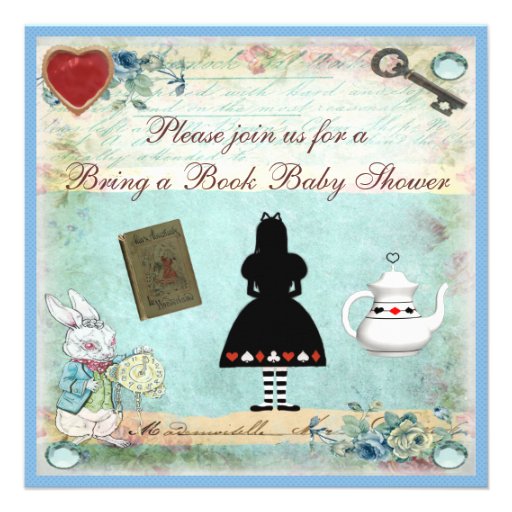 Bring a Book Alice in Wonderland Baby Shower Custom Invitations