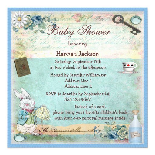 Bring a Book Alice in Wonderland Baby Shower Custom Invitations