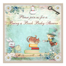 Bring a Book Alice in Wonderland Baby Shower Invitation