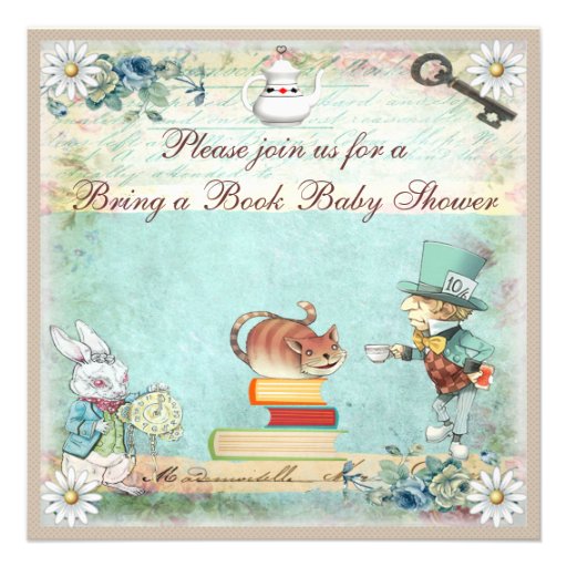 Bring a Book Alice in Wonderland Baby Shower Invitation