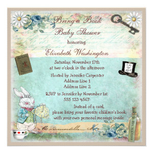 Bring a Book Alice in Wonderland Baby Shower Invitation