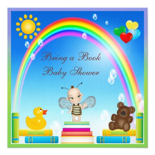 Bring a Book Baby Bee & Rainbow Baby Shower Invites