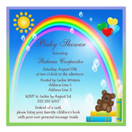 Bring a Book Baby Bee & Rainbow Baby Shower Invites