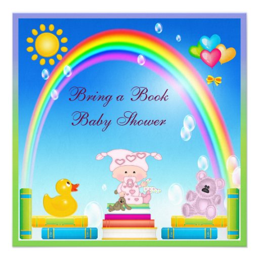 Bring a Book Baby Girl & Rainbow Baby Shower Personalized Invite