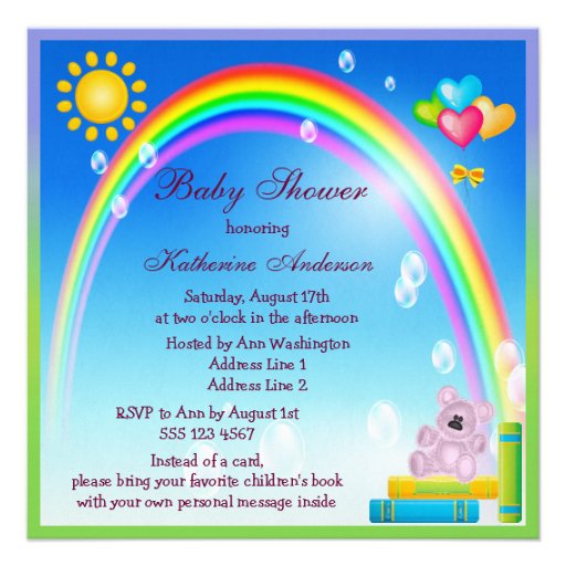 Bring a Book Baby Girl & Rainbow Baby Shower Personalized Invite
