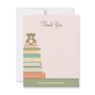 Bring A Book Baby Shower Thank You Cards (Pink) invitation