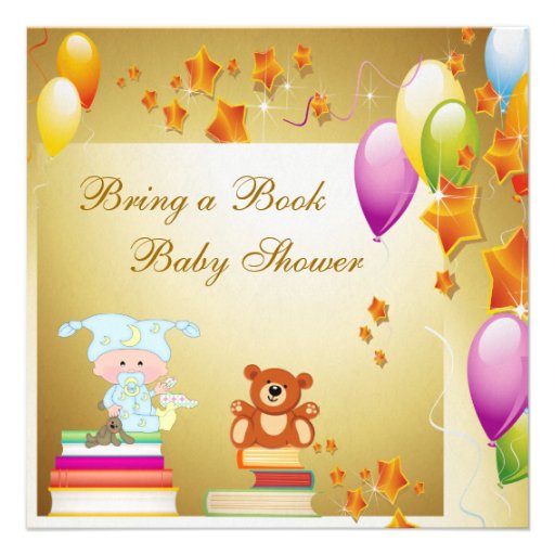 Bring a Book Elegant Baby Boy Gold Baby Shower Personalized Invitation
