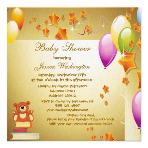 Bring a Book Elegant Baby Boy Gold Baby Shower Personalized Invitation