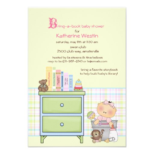 Bring A Book Girl Baby Shower Invitation