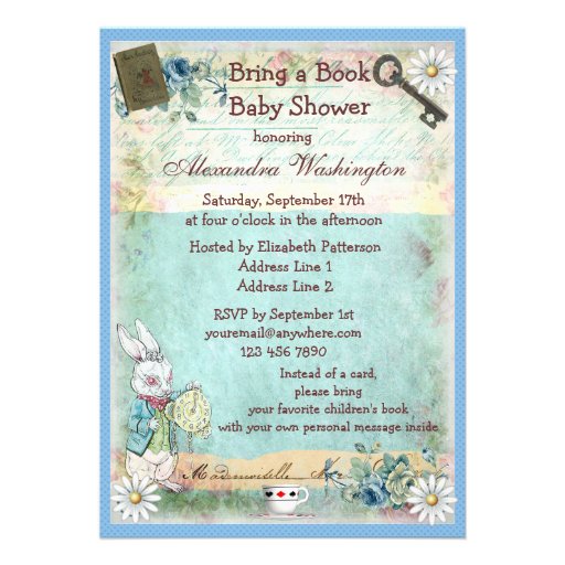 Bring a Book Mad Hatter & Cheshire Cat Baby Shower Invites